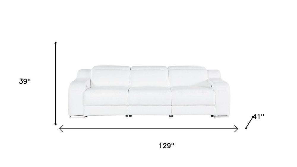 Two Piece White Leather Five Person Seating Set