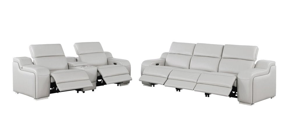 Two Piece Light Gray Leather Five Person Seating Set