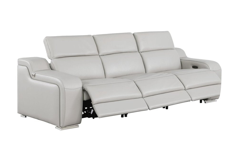 Two Piece Light Gray Leather Five Person Seating Set