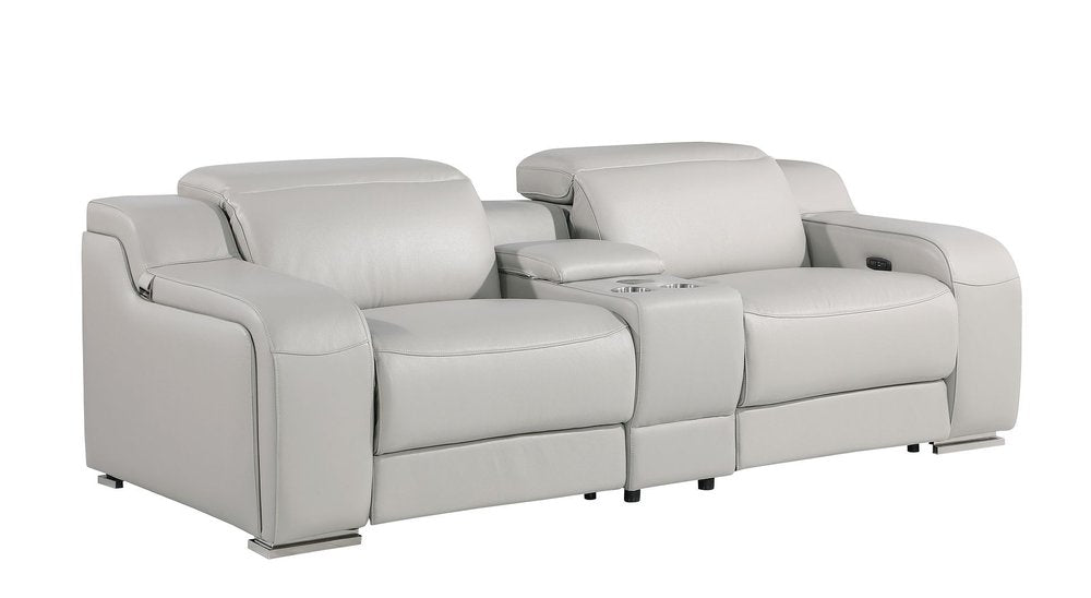 Two Piece Light Gray Leather Five Person Seating Set