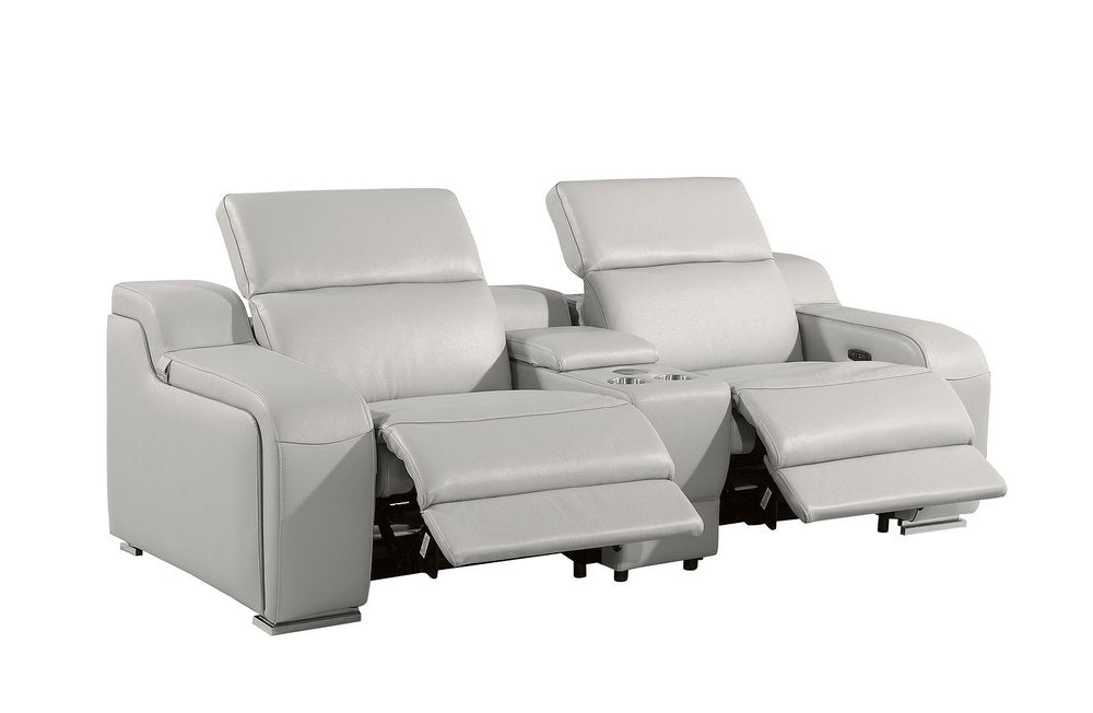 Two Piece Light Gray Leather Five Person Seating Set