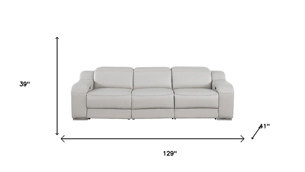 Two Piece Light Gray Leather Five Person Seating Set