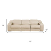 Two Piece Beige Leather Five Person Seating Set