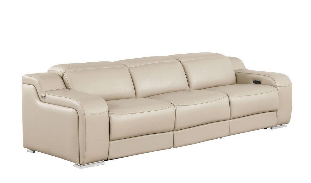 Two Piece Beige Leather Five Person Seating Set
