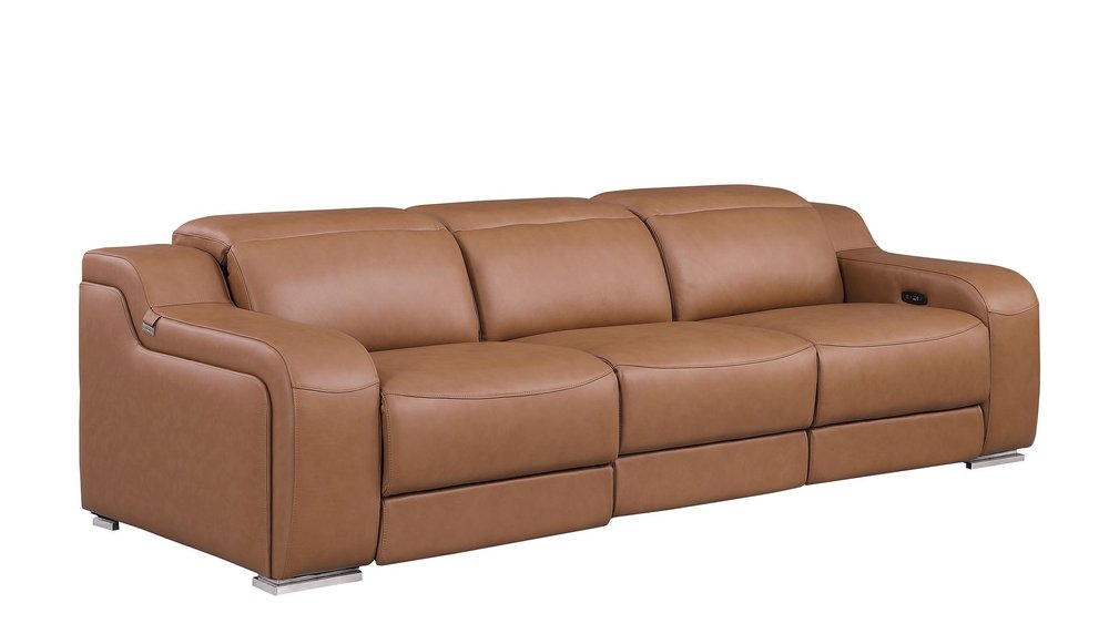 Two Piece Chestnut Leather Five Person Seating Set