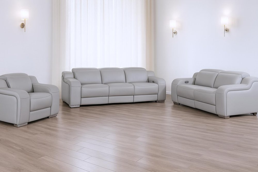 Three Piece Light Gray Leather Six Person Seating Set