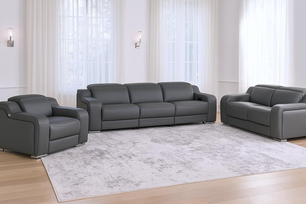 Three Piece Dark Gray Leather Six Person Seating Set