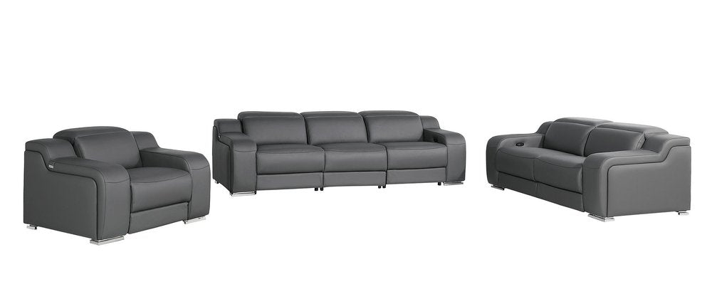 Three Piece Dark Gray Leather Six Person Seating Set