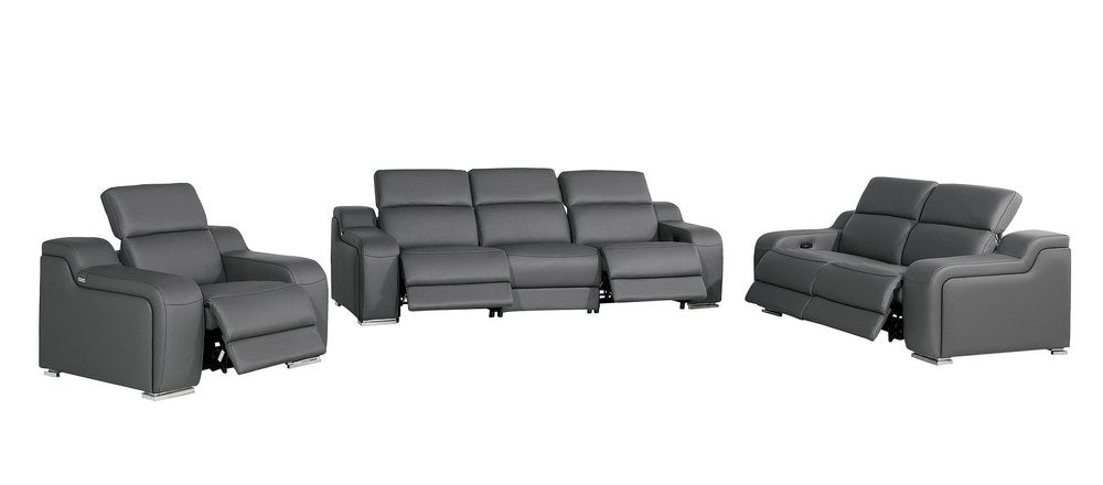 Three Piece Dark Gray Leather Six Person Seating Set