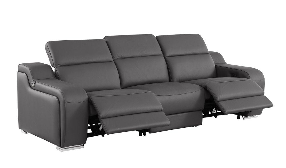 Three Piece Dark Gray Leather Six Person Seating Set