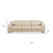 Three Piece Beige Leather Five Person Seating Set