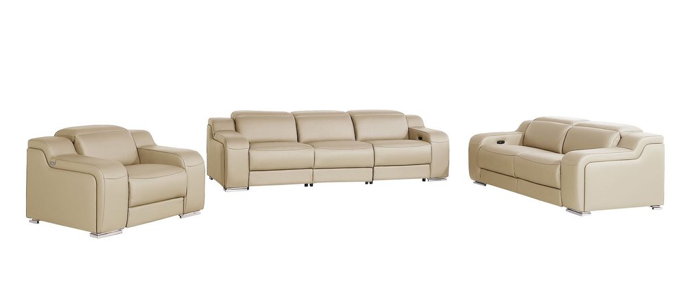 Three Piece Beige Leather Five Person Seating Set