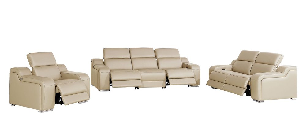 Three Piece Beige Leather Five Person Seating Set