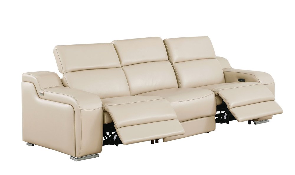 Three Piece Beige Leather Five Person Seating Set