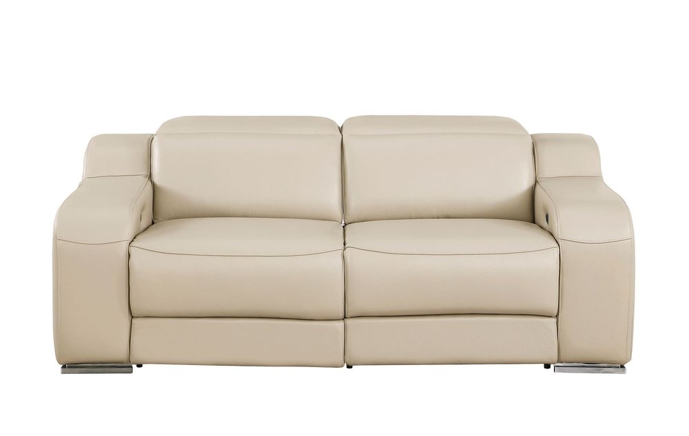 Three Piece Beige Leather Five Person Seating Set