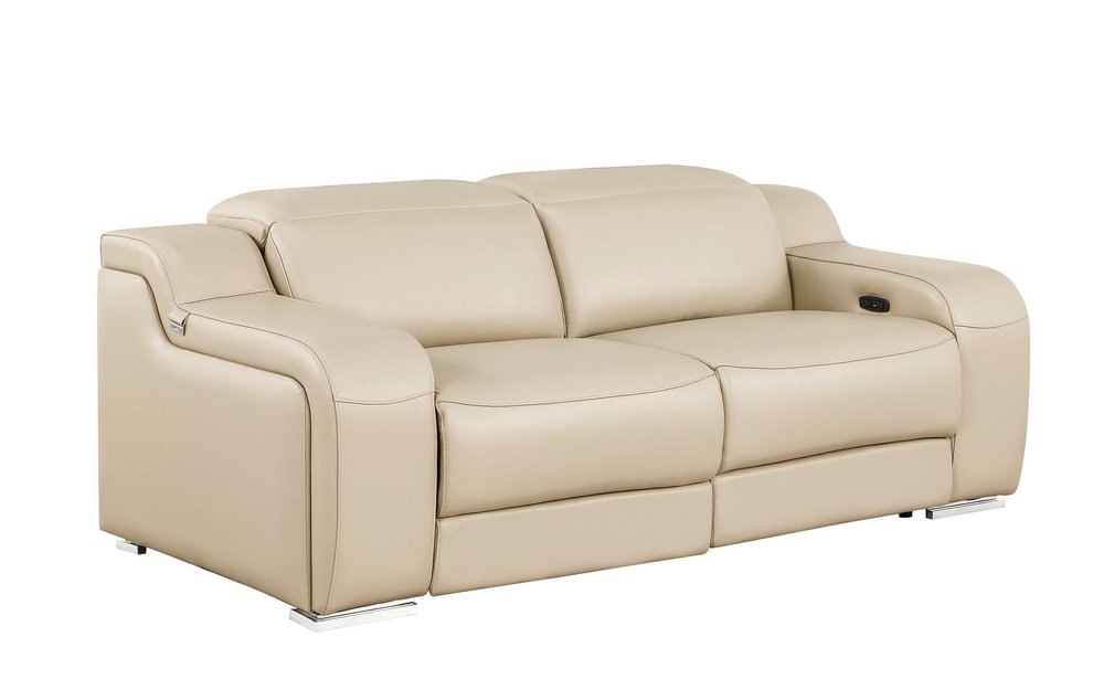 Three Piece Beige Leather Five Person Seating Set