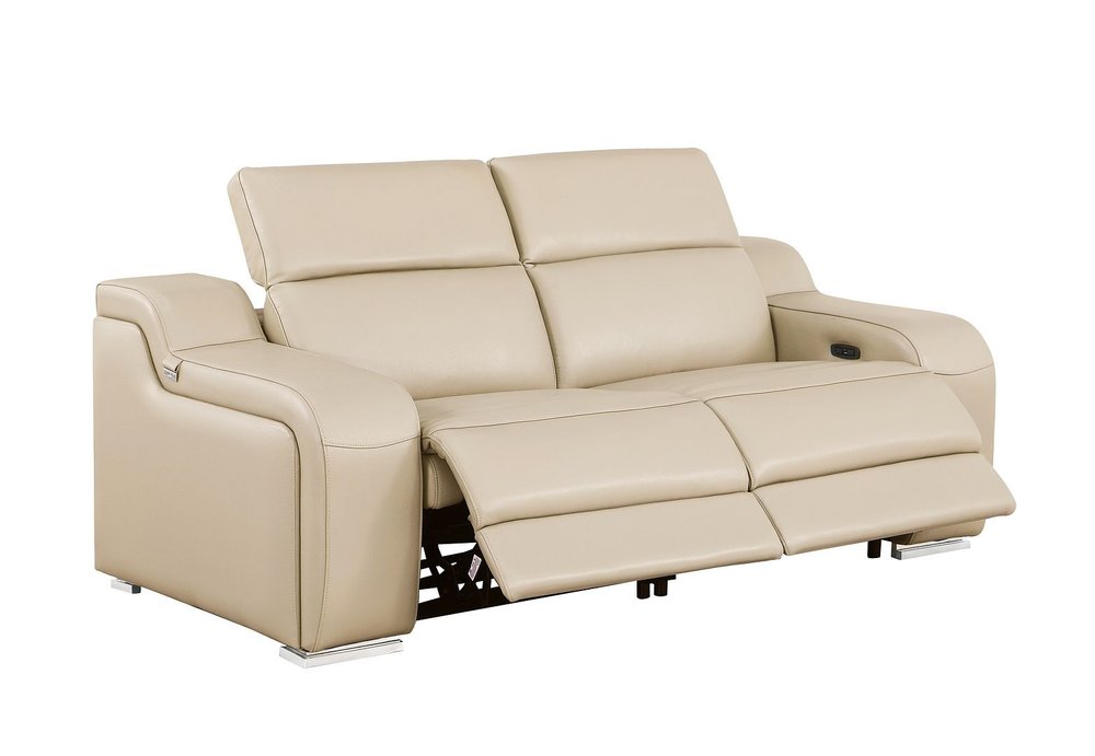 Three Piece Beige Leather Five Person Seating Set