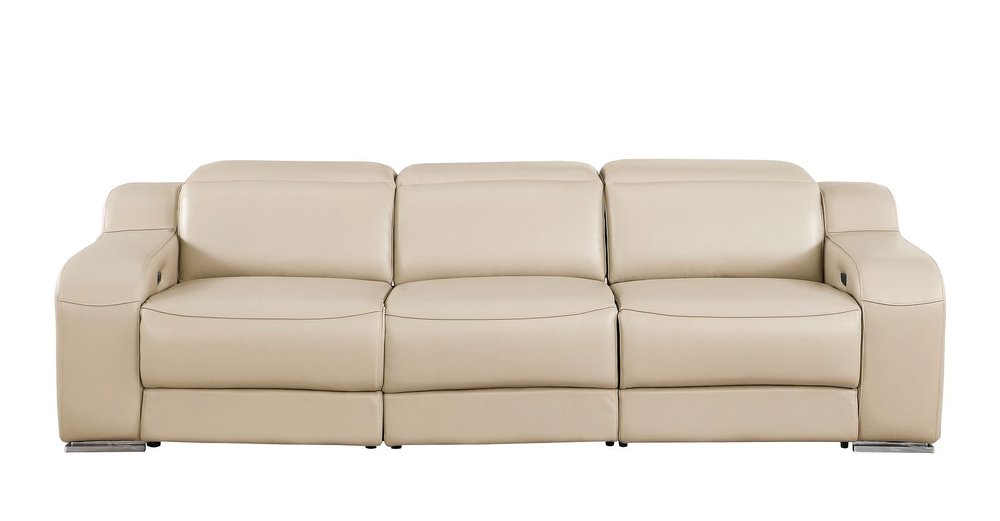 Three Piece Beige Leather Five Person Seating Set