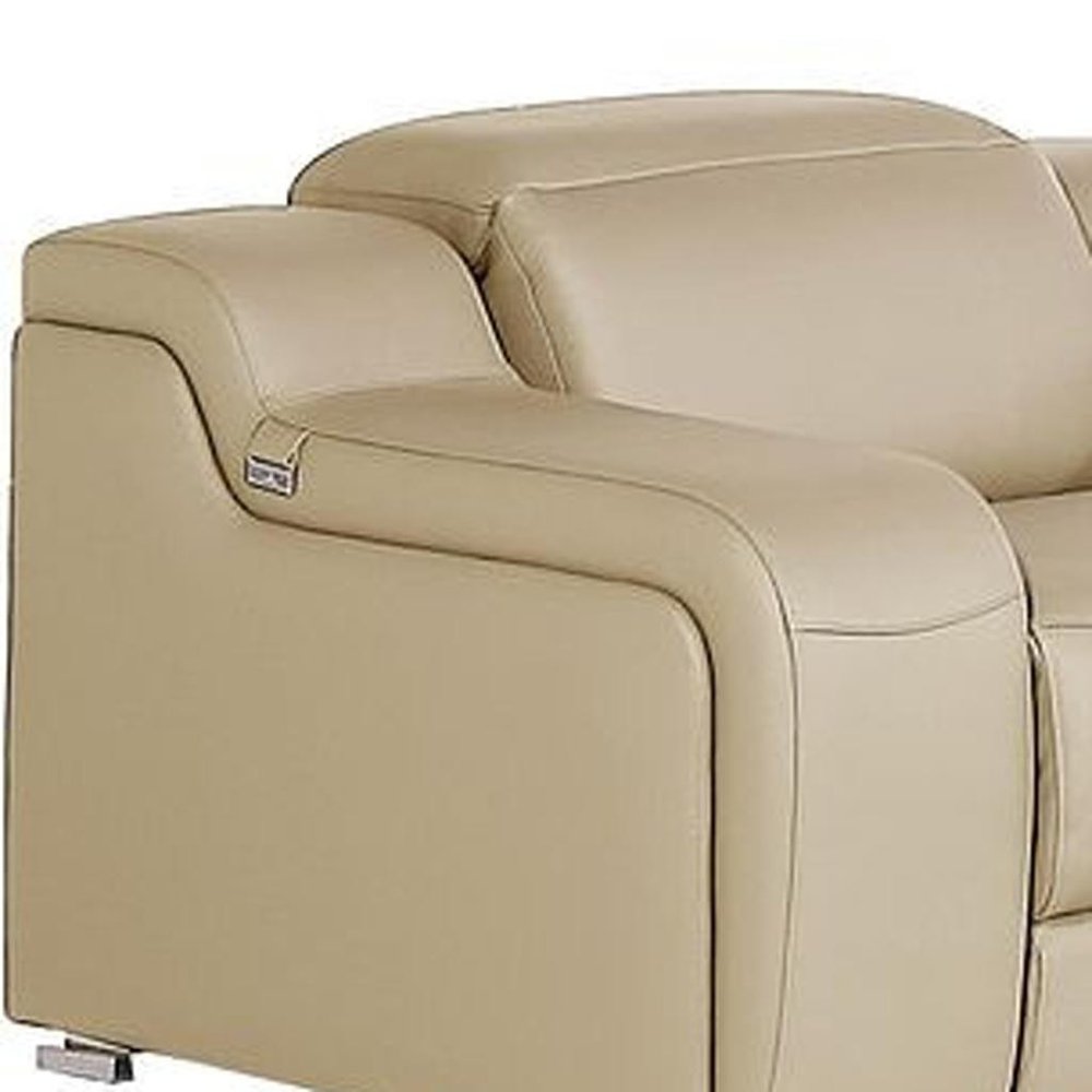 Three Piece Beige Leather Five Person Seating Set
