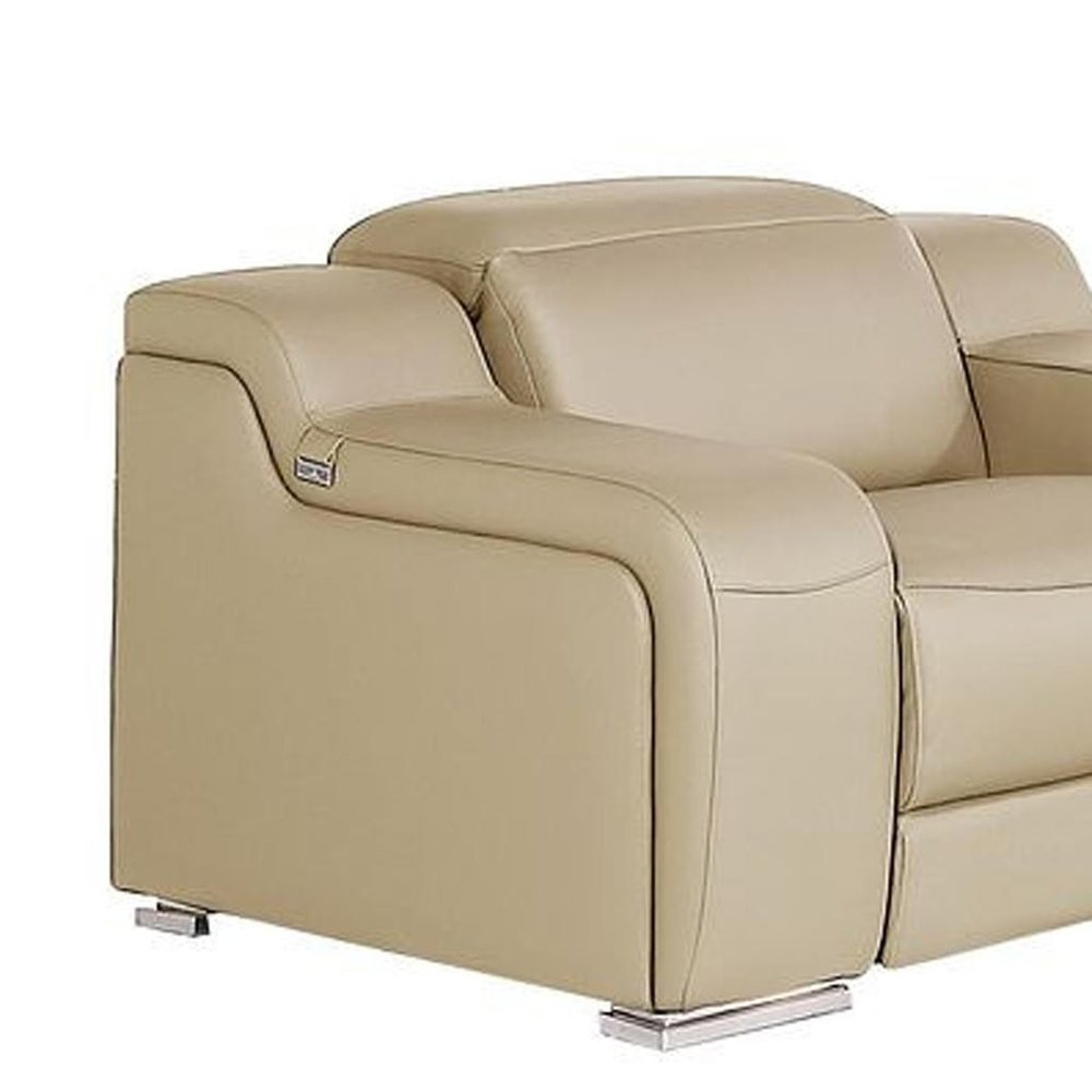 Three Piece Beige Leather Five Person Seating Set