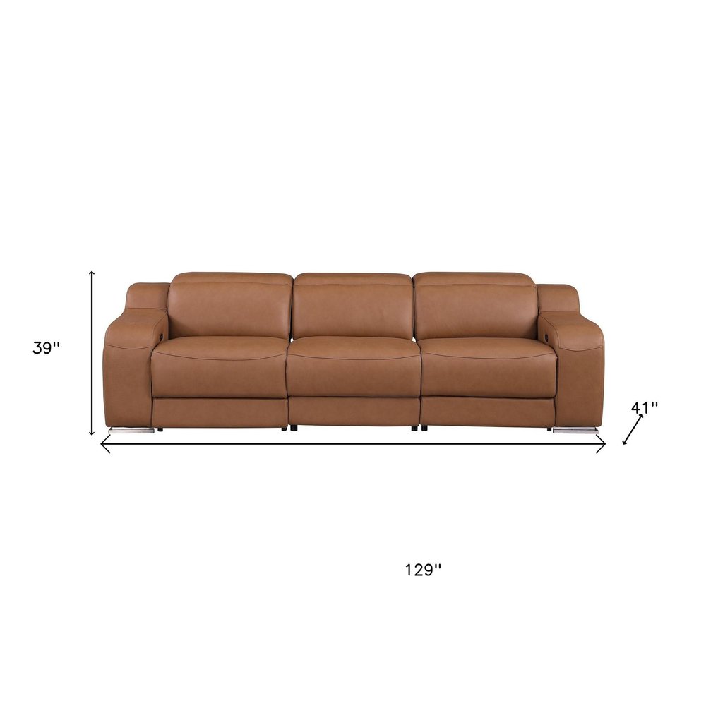 Three Piece Chestnut Leather Five Person Seating Set