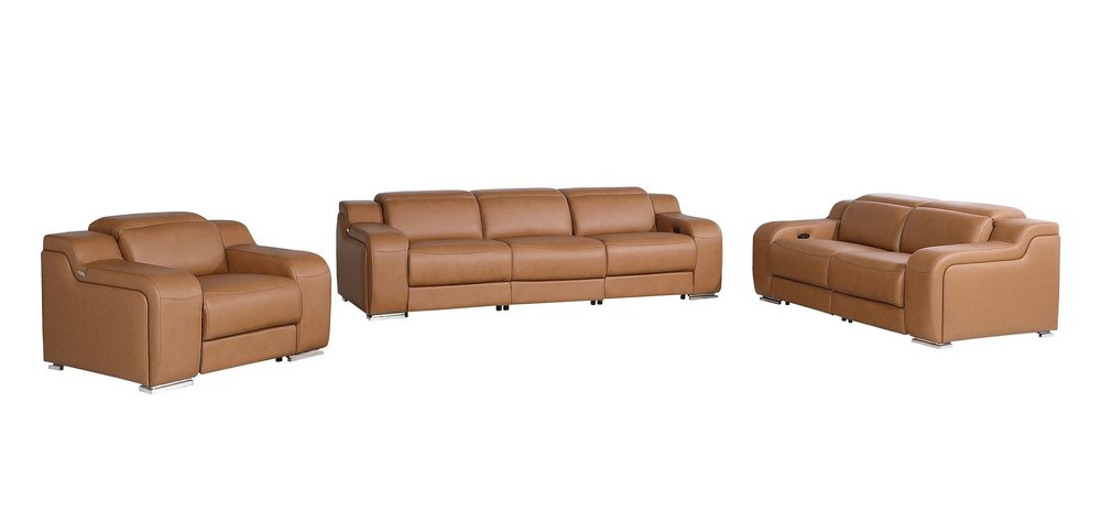 Three Piece Chestnut Leather Five Person Seating Set