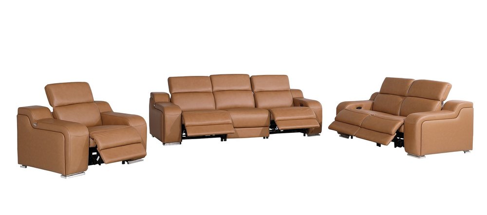 Three Piece Chestnut Leather Five Person Seating Set