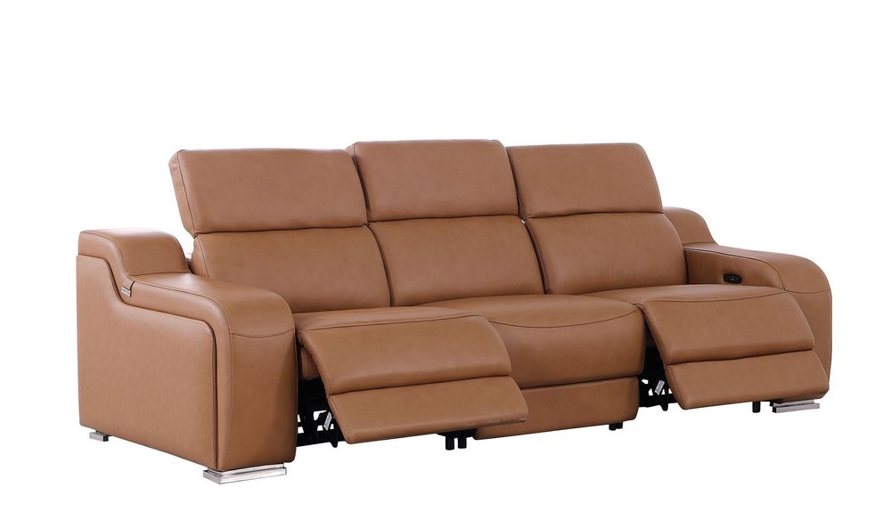 Three Piece Chestnut Leather Five Person Seating Set
