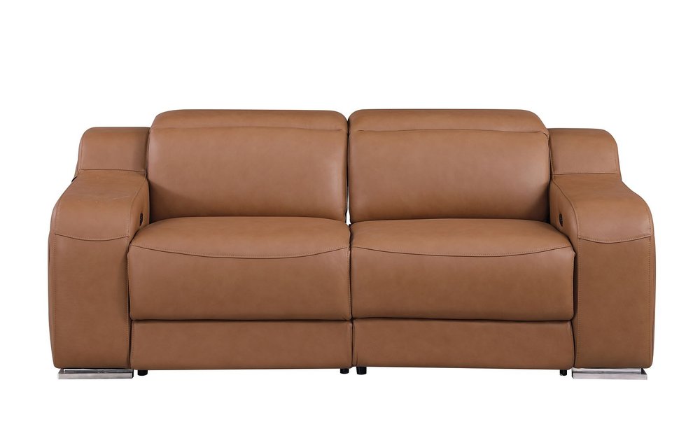 Three Piece Chestnut Leather Five Person Seating Set