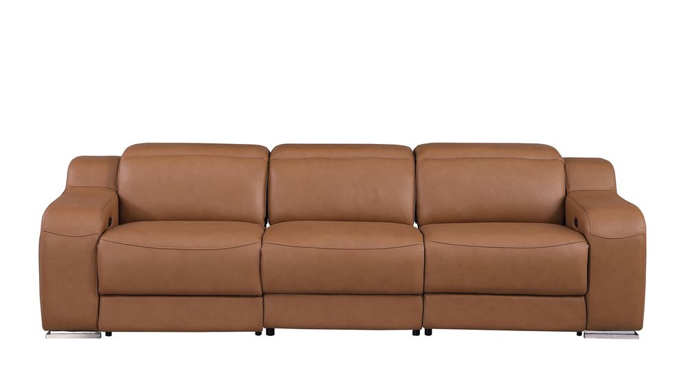 Three Piece Chestnut Leather Five Person Seating Set