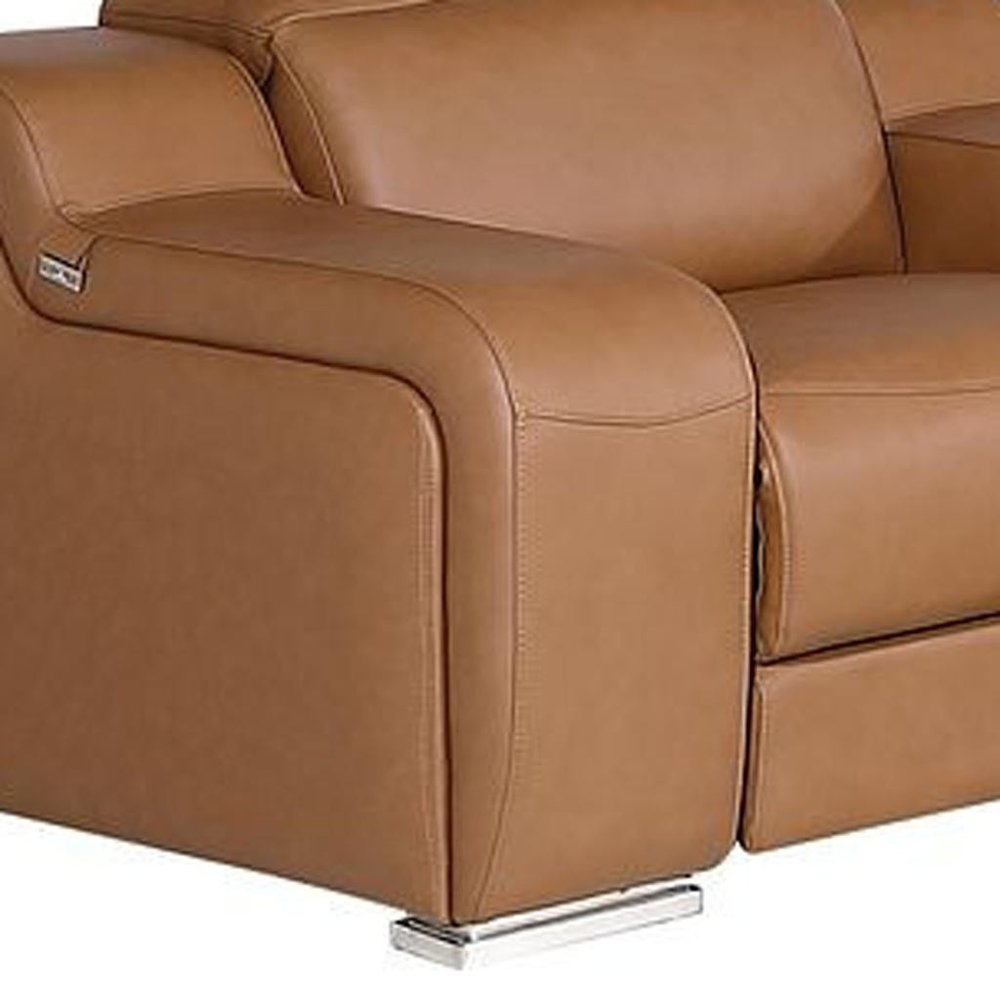 Three Piece Chestnut Leather Five Person Seating Set