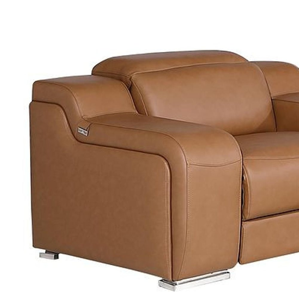 Three Piece Chestnut Leather Five Person Seating Set