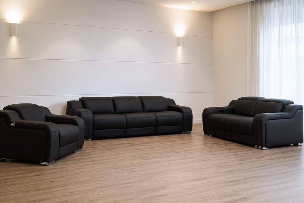 Three Piece Black Leather Six Person Seating Set