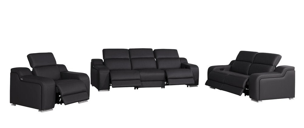 Three Piece Black Leather Six Person Seating Set