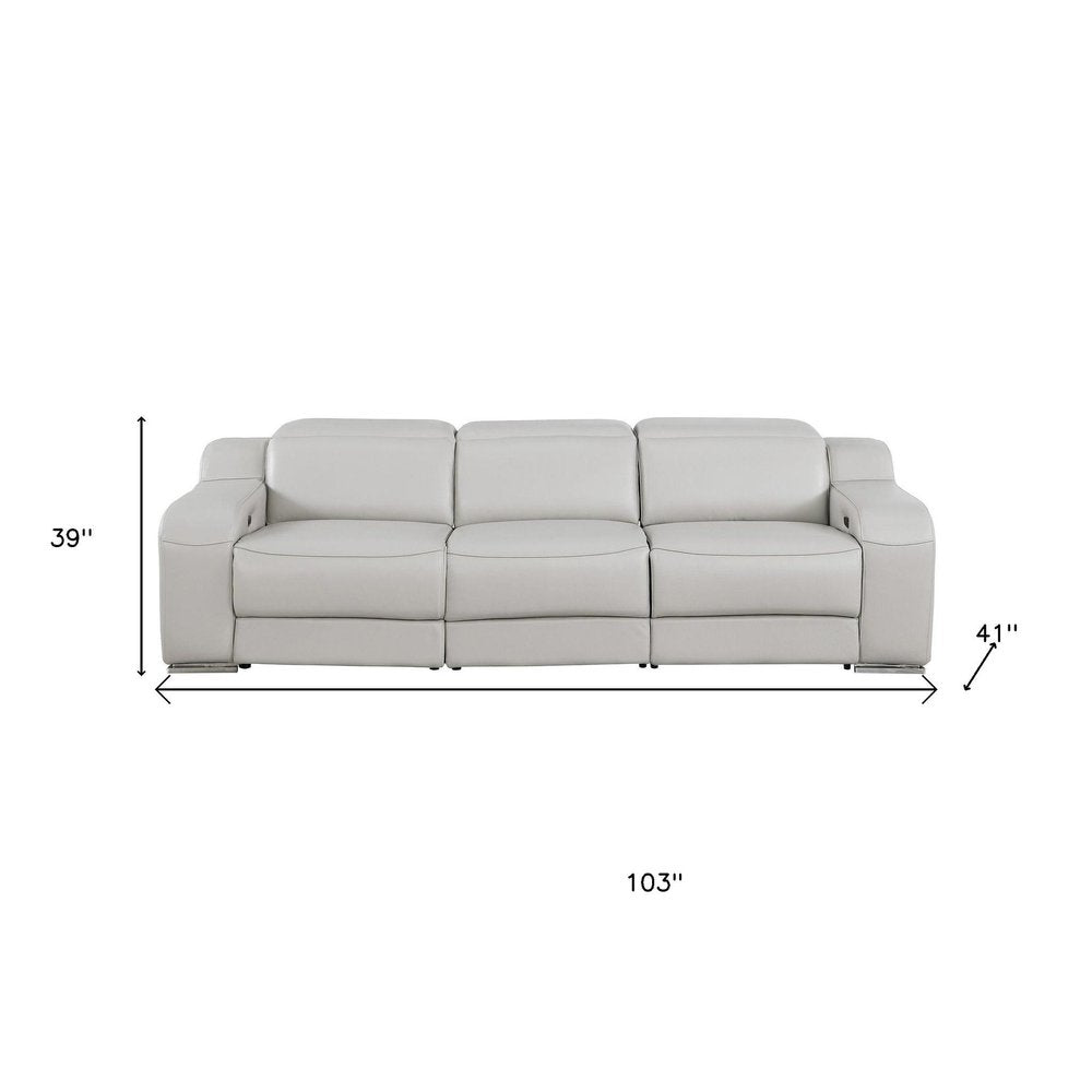 Two Piece Light Gray Leather Five Person Seating Set