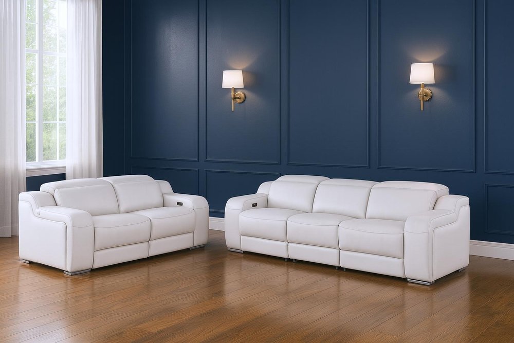 Two Piece Light Gray Leather Five Person Seating Set