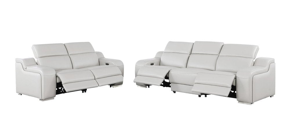 Two Piece Light Gray Leather Five Person Seating Set