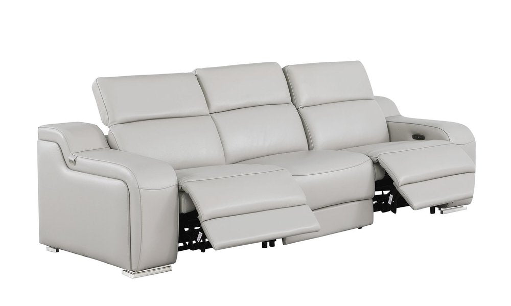 Two Piece Light Gray Leather Five Person Seating Set