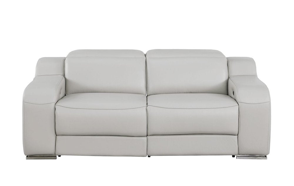 Two Piece Light Gray Leather Five Person Seating Set