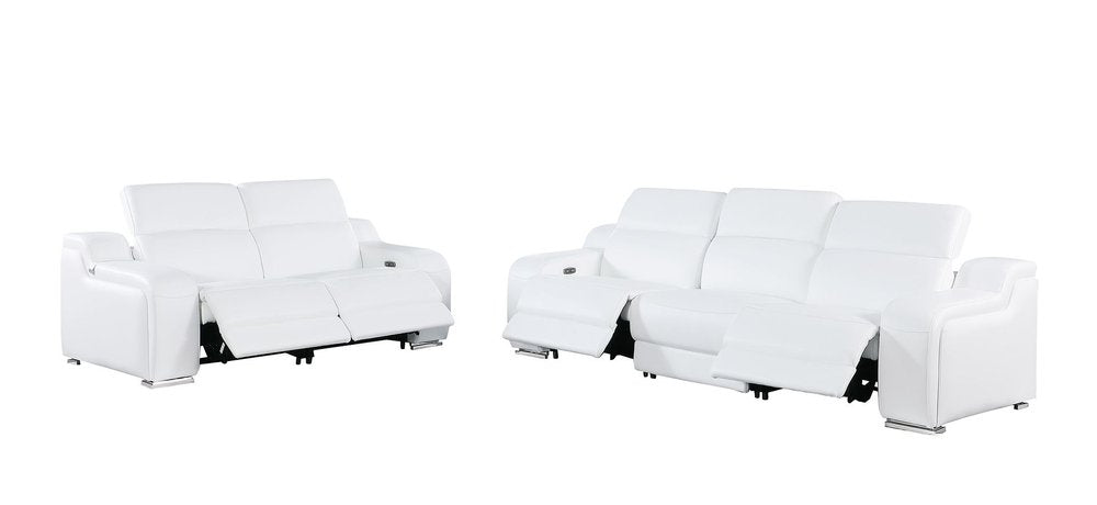 Two Piece White Leather Five Person Seating Set