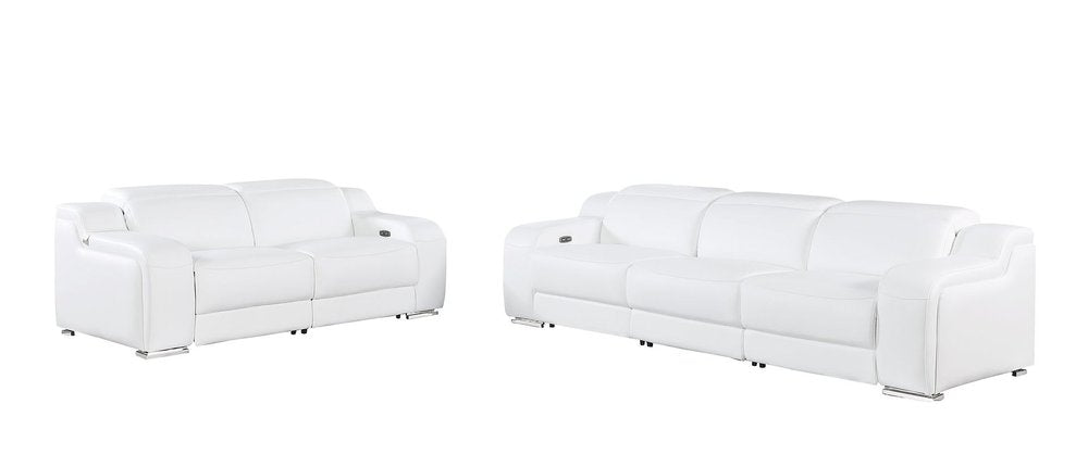 Two Piece White Leather Five Person Seating Set