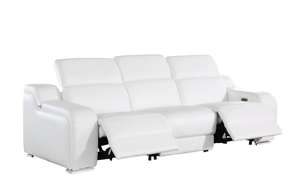 Two Piece White Leather Five Person Seating Set