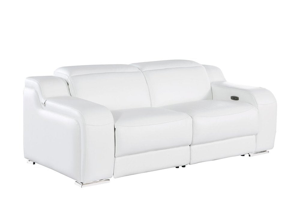 Two Piece White Leather Five Person Seating Set