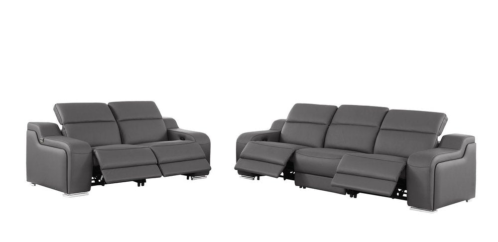 Two Piece Dark Gray Leather Five Person Seating Set