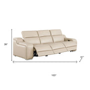 Three Piece Beige Leather Six Person Seating Set