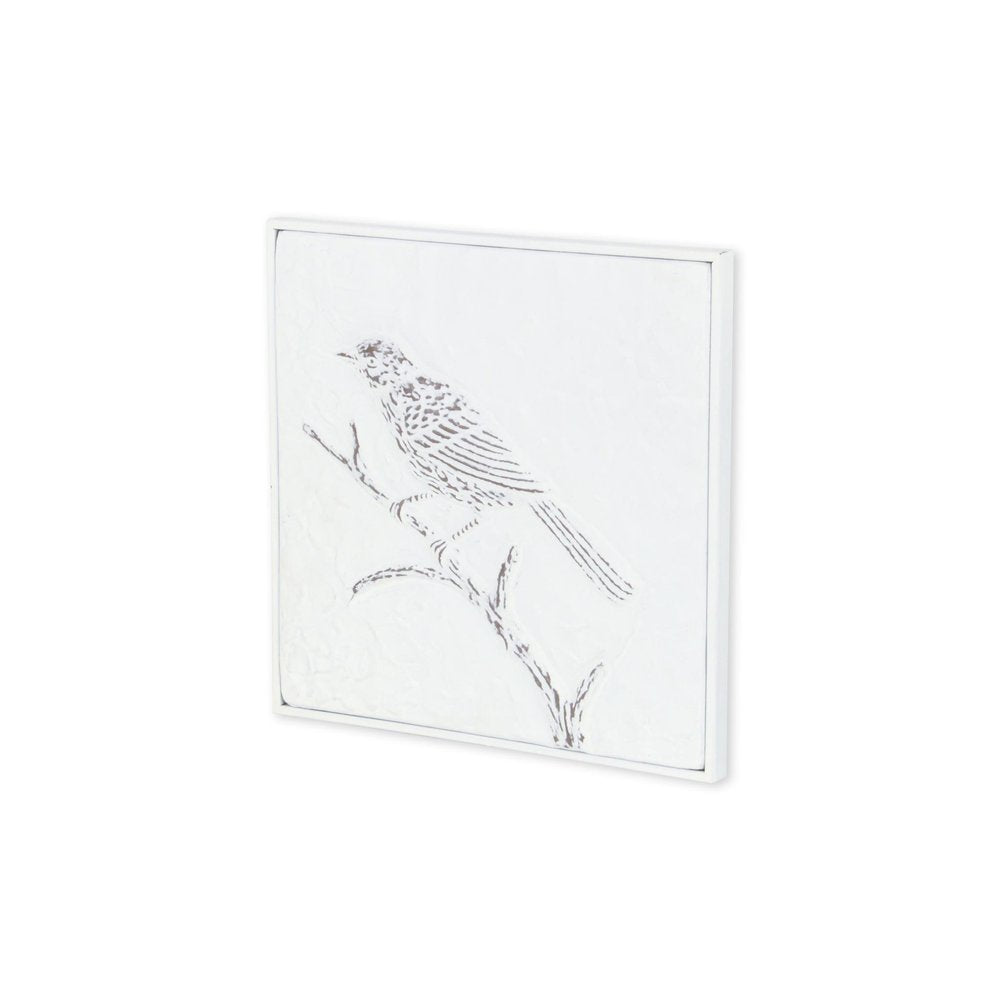 10" X 10" White Bird Metal Square Hanging Wall Decor
