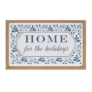 10" X 19" Blue And White Home For The Holidays Wood Framed Art