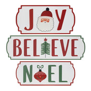 Set of Three White Green And Red Metal Christmas Hanging Text Wall Decor