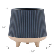 Set of Two Blue And Beige Ceramic 1 Ounce Geometric Round Pot Planters