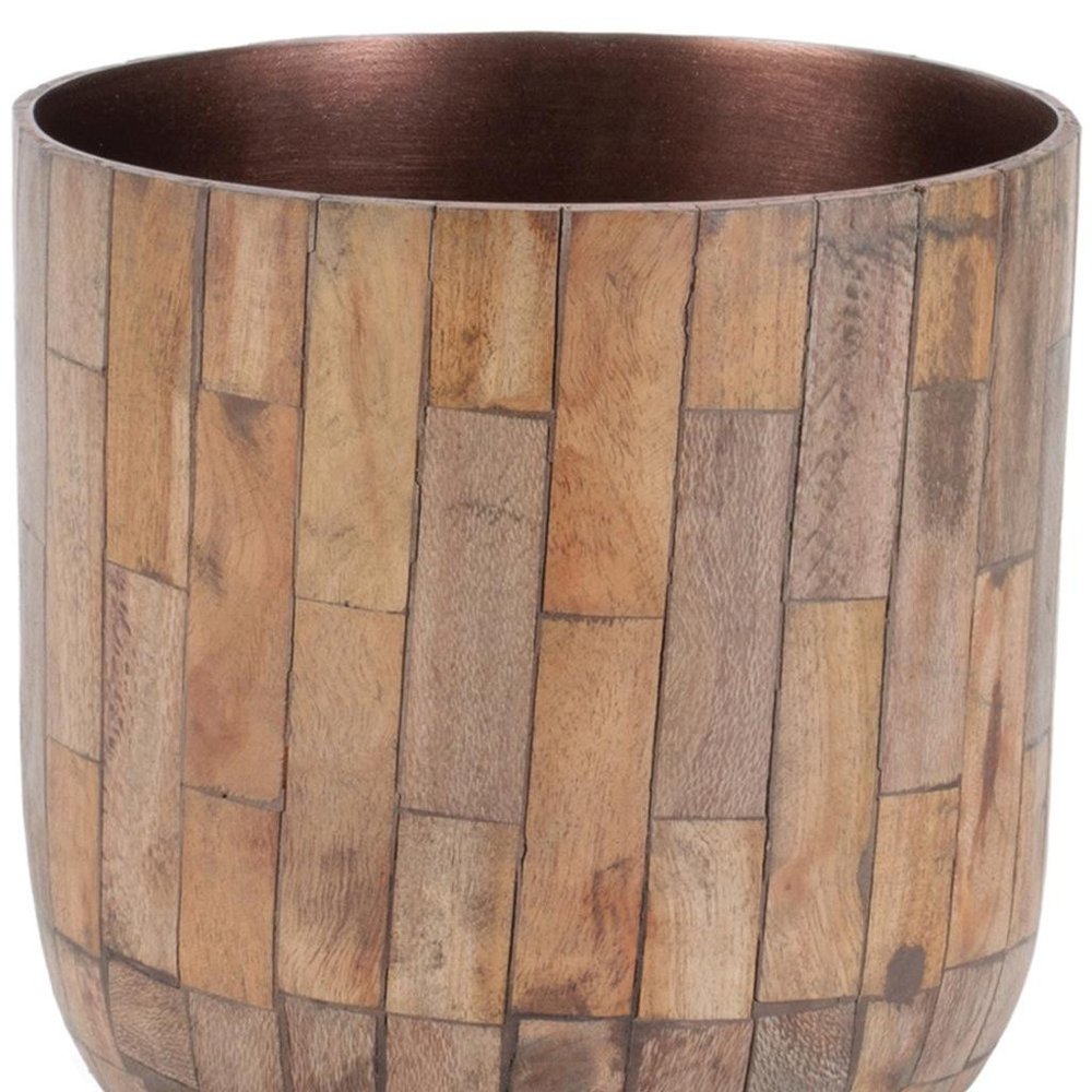 Set of Two Brown Wood 1 Ounce Round Pot Planters